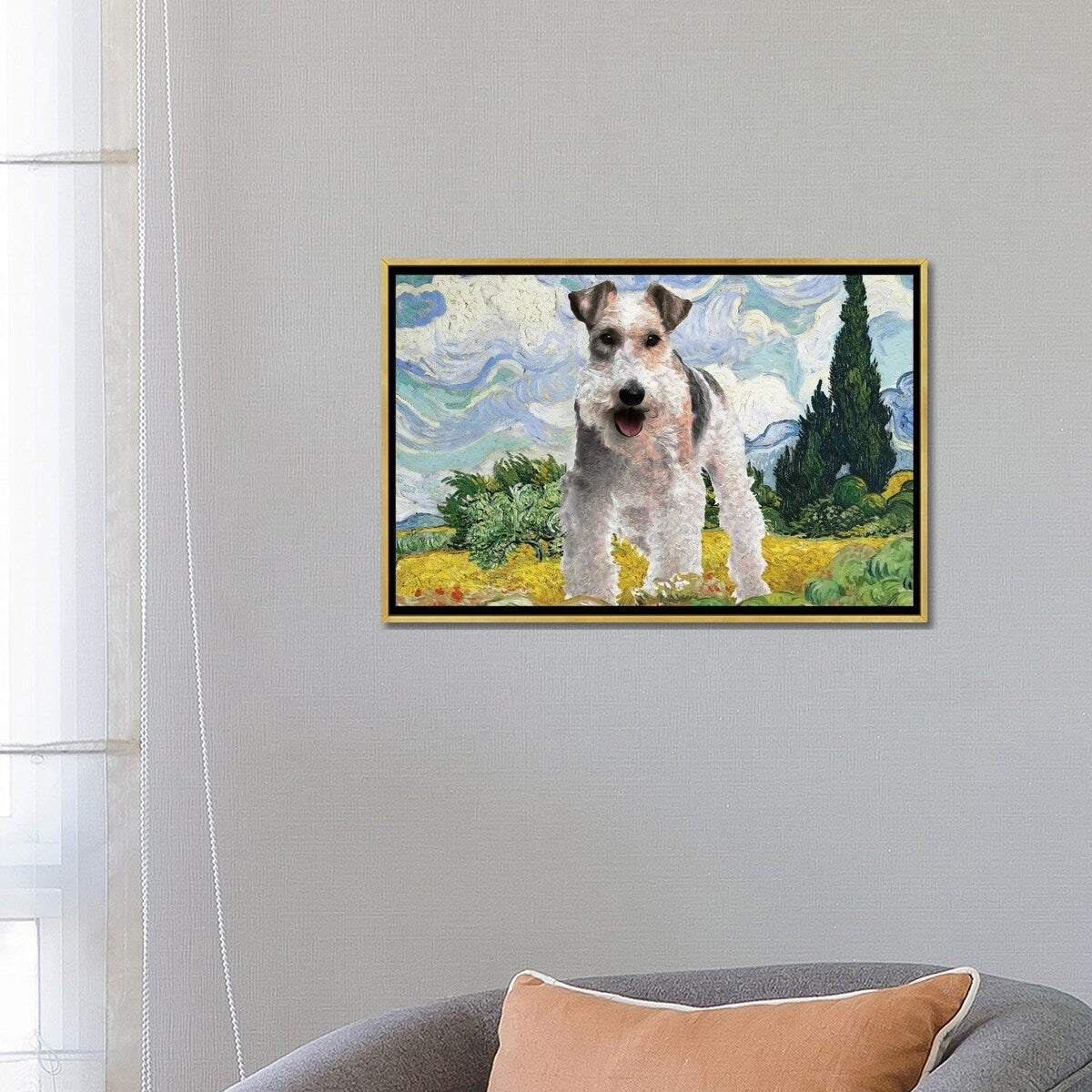 iCanvas "Wire F0x Terrier Wheat Field With Cypresses" by Nobility Dogs Framed Canvas Print