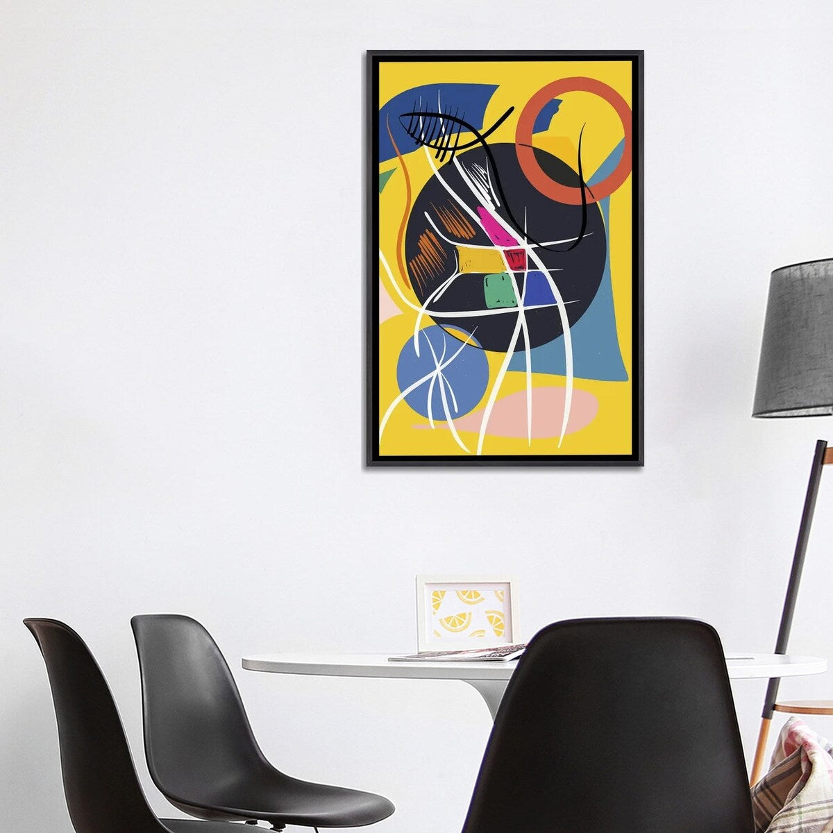iCanvas "Yellow Abstract Shapes And Symbols" by Emmanuel Signorino Framed