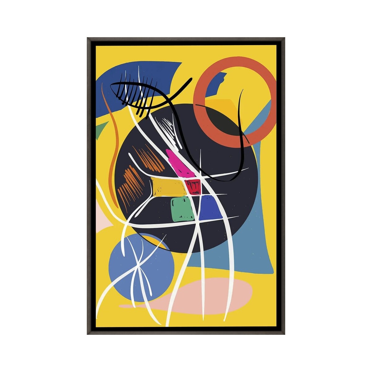 iCanvas "Yellow Abstract Shapes And Symbols" by Emmanuel Signorino Framed