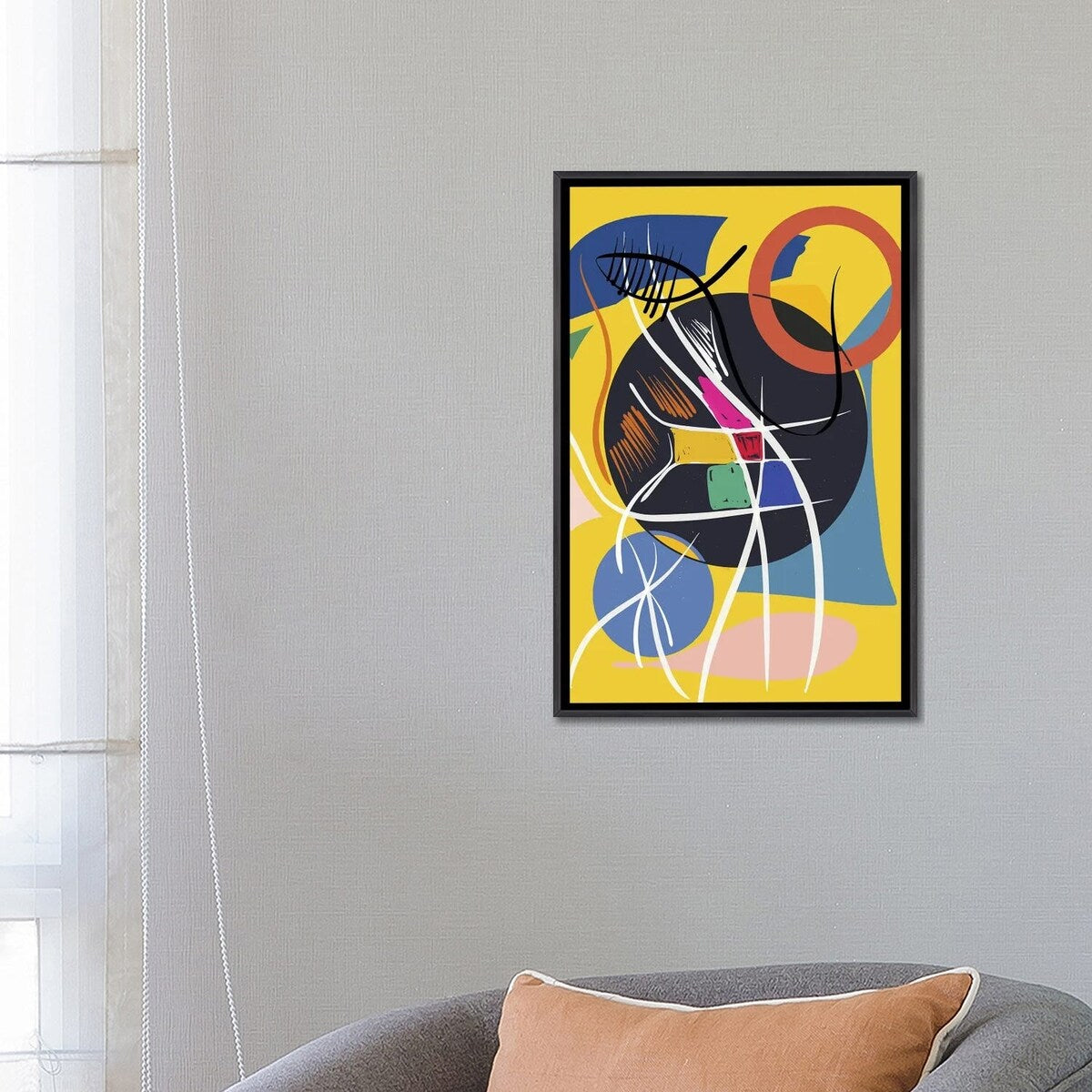 iCanvas "Yellow Abstract Shapes And Symbols" by Emmanuel Signorino Framed