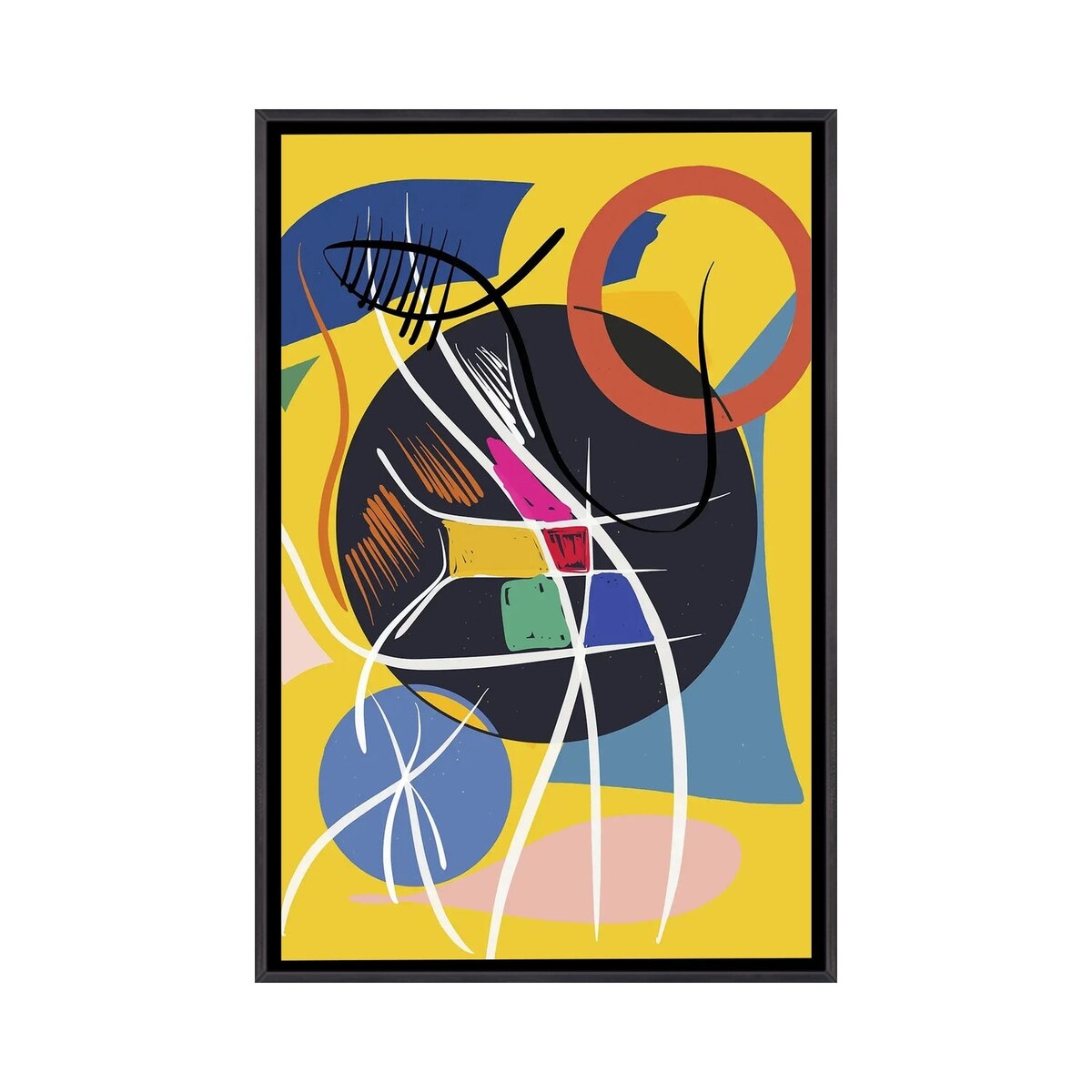 iCanvas "Yellow Abstract Shapes And Symbols" by Emmanuel Signorino Framed