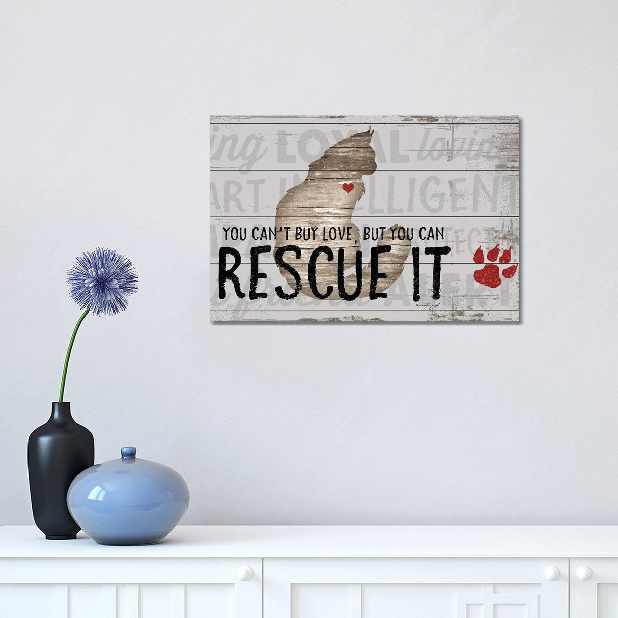 iCanvas "You Can't Buy Love - Cat" by Jennifer Pugh Canvas Print