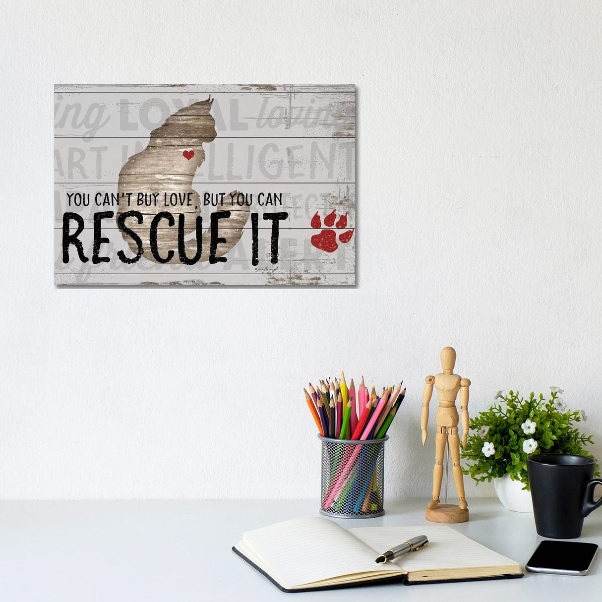 iCanvas "You Can't Buy Love - Cat" by Jennifer Pugh Canvas Print