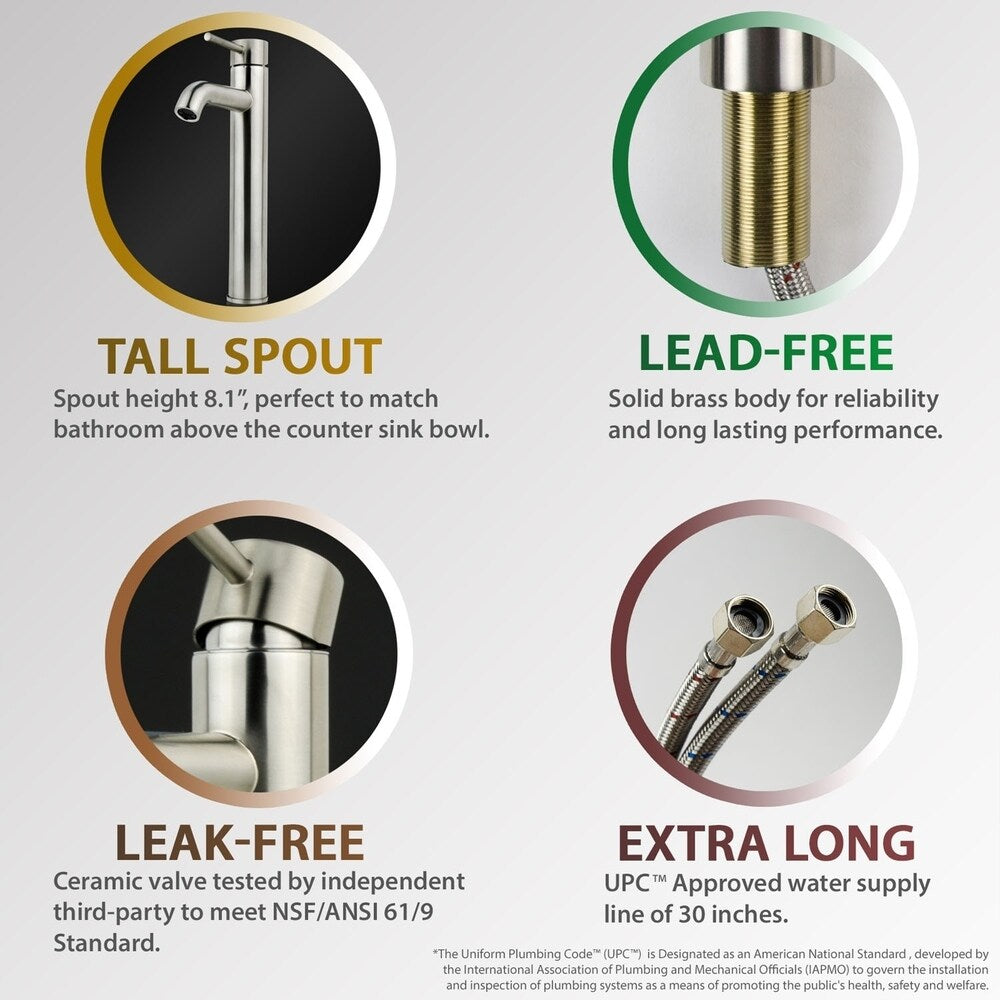 iSpring Bathroom Faucet Brushed Nickel Vessel Sink Single Handle/One Hole Lavatory Faucet