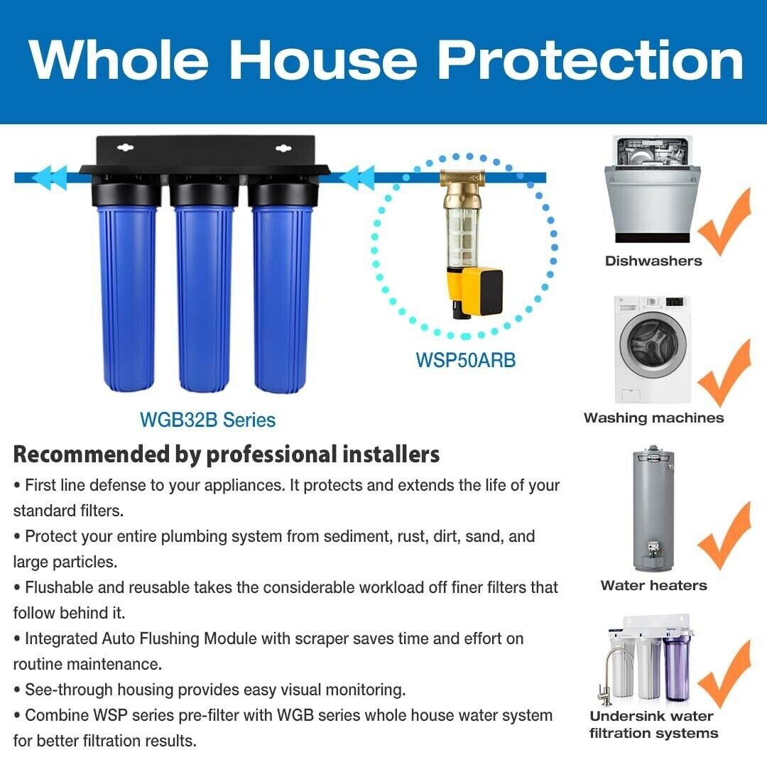 iSpring Reusable Spin-down Sediment Water Filter, Auto Flushing Module