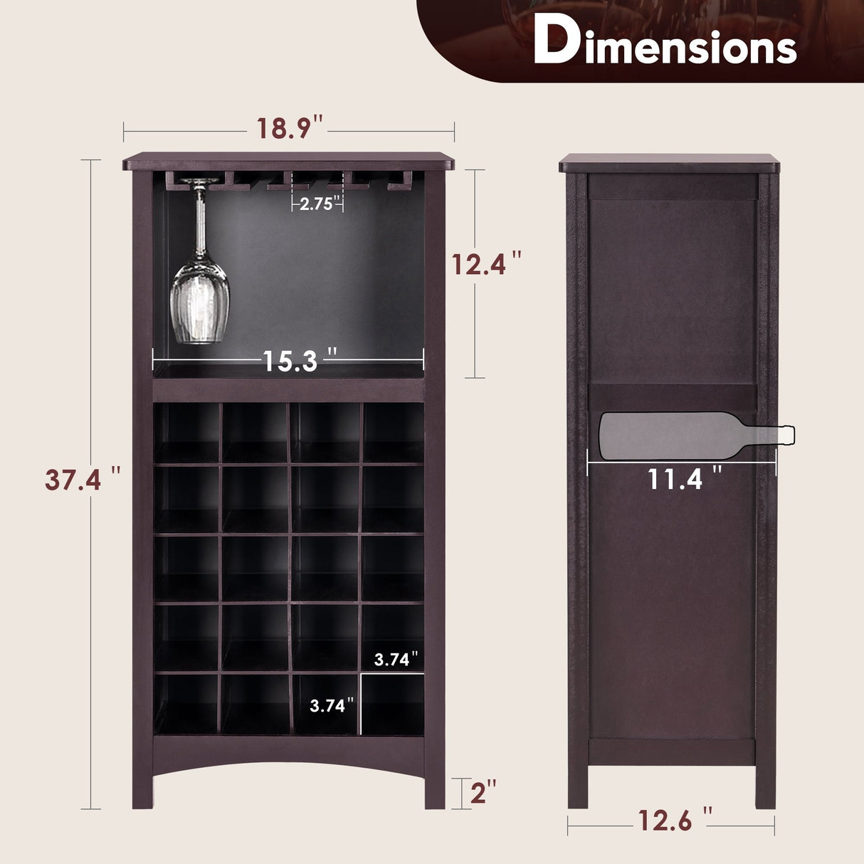 MCombo Freestanding Floor Bar Cabinet for Liquor, MDF BT06 - 18.9W x 12.6D x 37.4H Inch