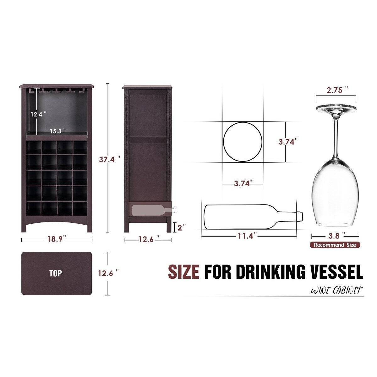 MCombo Freestanding Floor Bar Cabinet for Liquor, MDF BT06 - 18.9W x 12.6D x 37.4H Inch