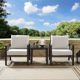 kaplan 3 pc outdoor seating set with oatmeal cushion - two chairs, side table - 98"W x 30.5"D x 35"H