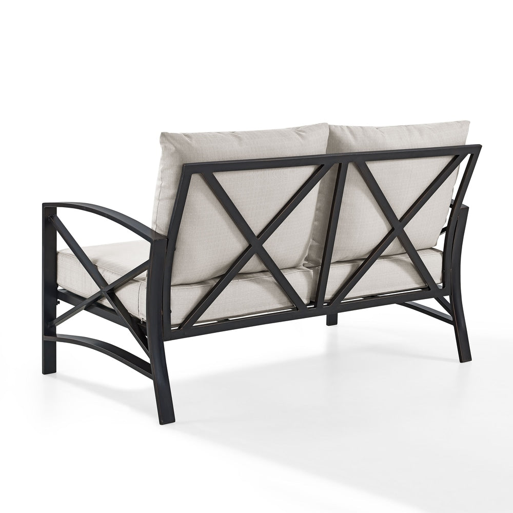 Crosley Kaplan Oiled Bronze Steel Outdoor Loveseat with Oatmeal Cushions - 54 W x 30.5 D x 32 H