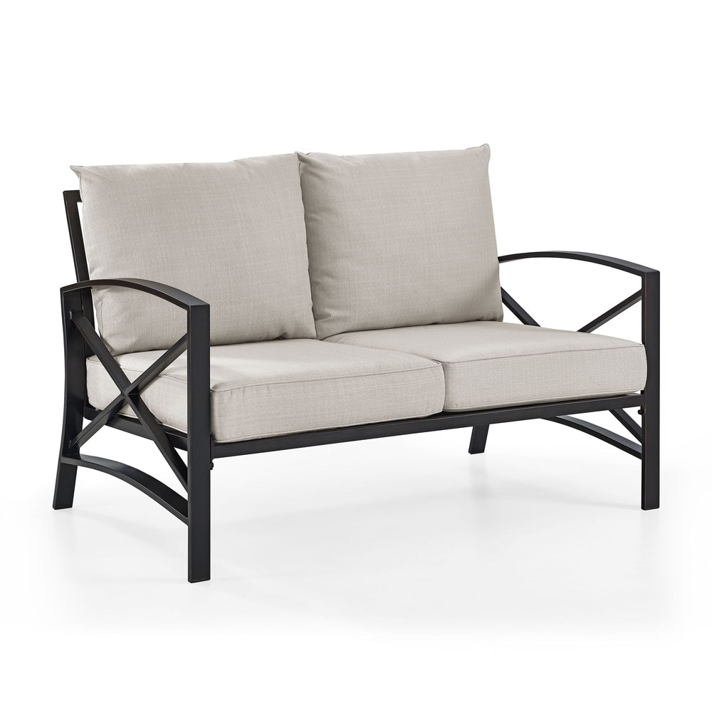 Crosley Kaplan Oiled Bronze Steel Outdoor Loveseat with Oatmeal Cushions - 54 W x 30.5 D x 32 H
