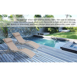 khaki Reclining Beach Chairs Set of 3 w/ Adjustable Chairs & Table