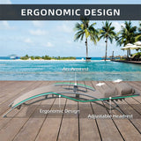 khaki Reclining Beach Chairs Set of 3 w/ Adjustable Chairs & Table