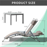 khaki Reclining Beach Chairs Set of 3 w/ Adjustable Chairs & Table