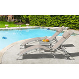 khaki Reclining Beach Chairs Set of 3 w/ Adjustable Chairs & Table