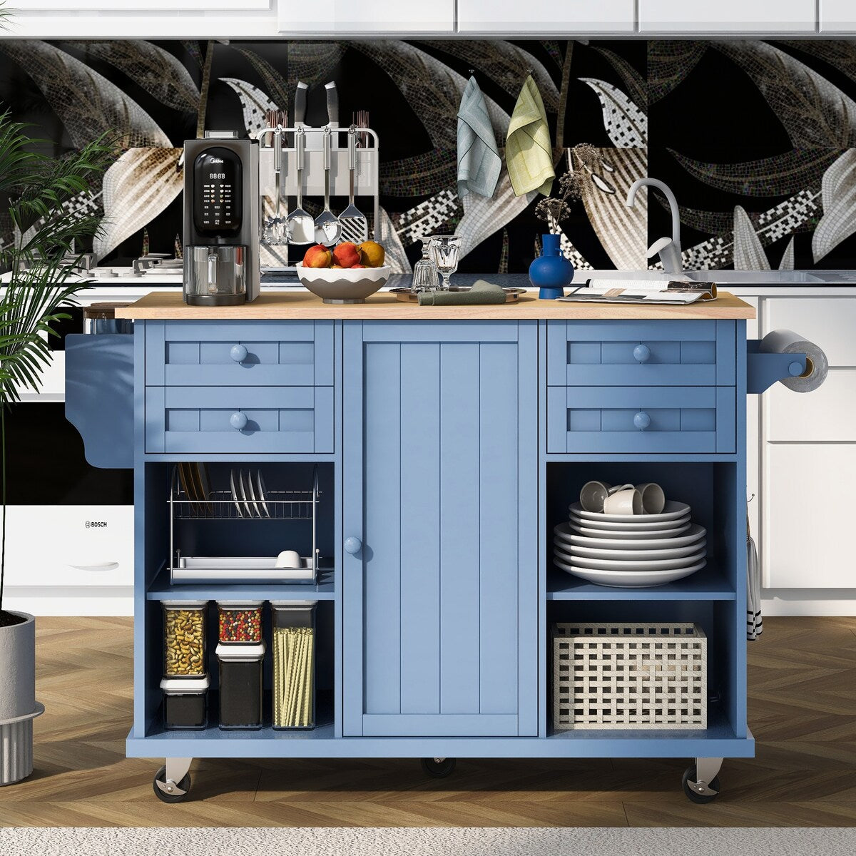 kitchen island cart with Spice Rack, Towel Rack