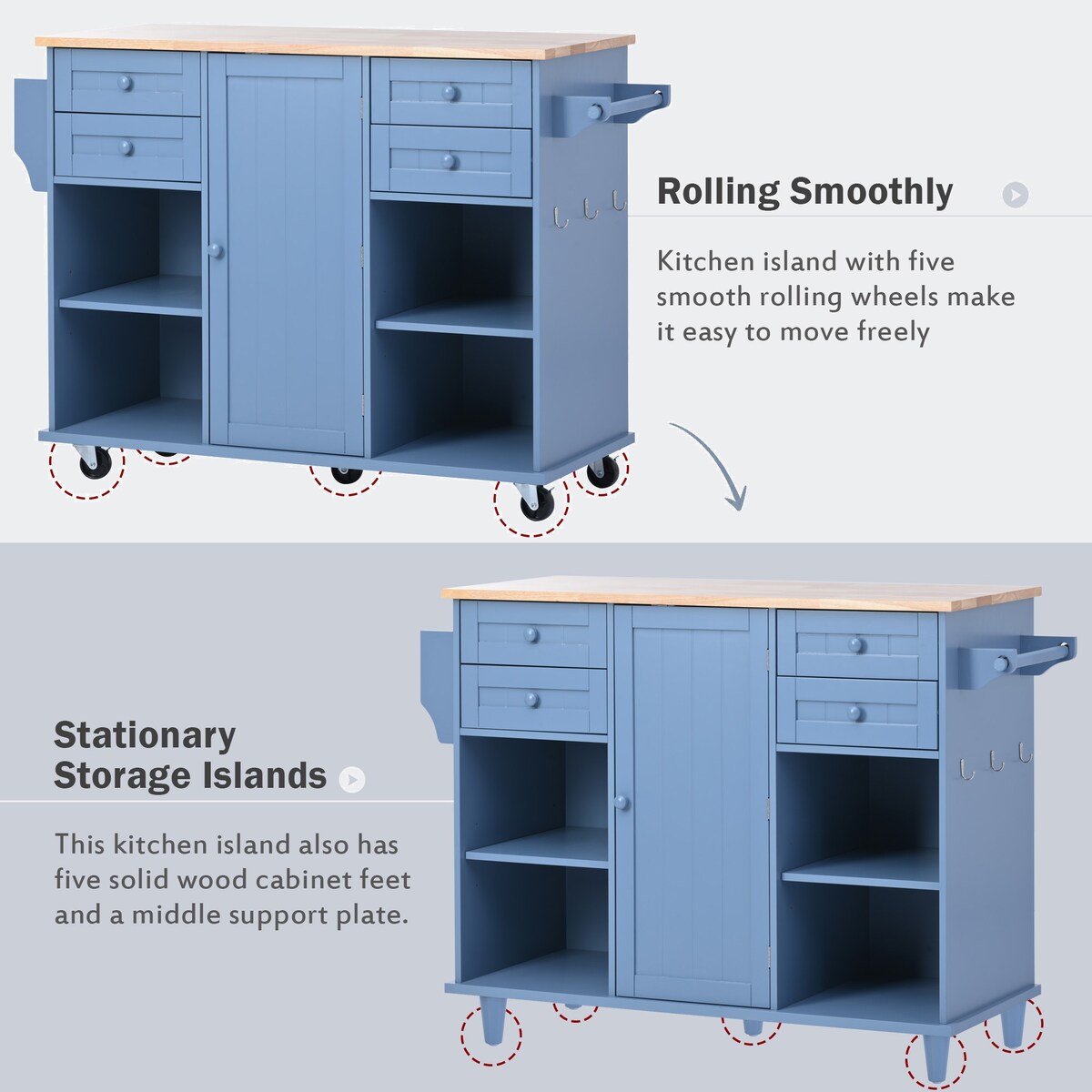 kitchen island cart with Spice Rack, Towel Rack