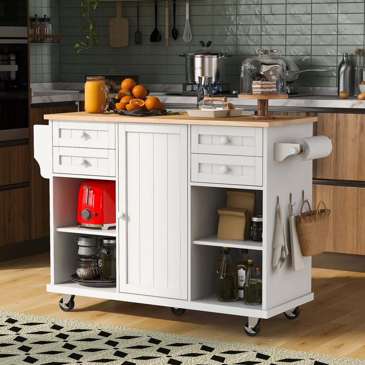 kitchen island cart with Spice Rack, Towel Rack