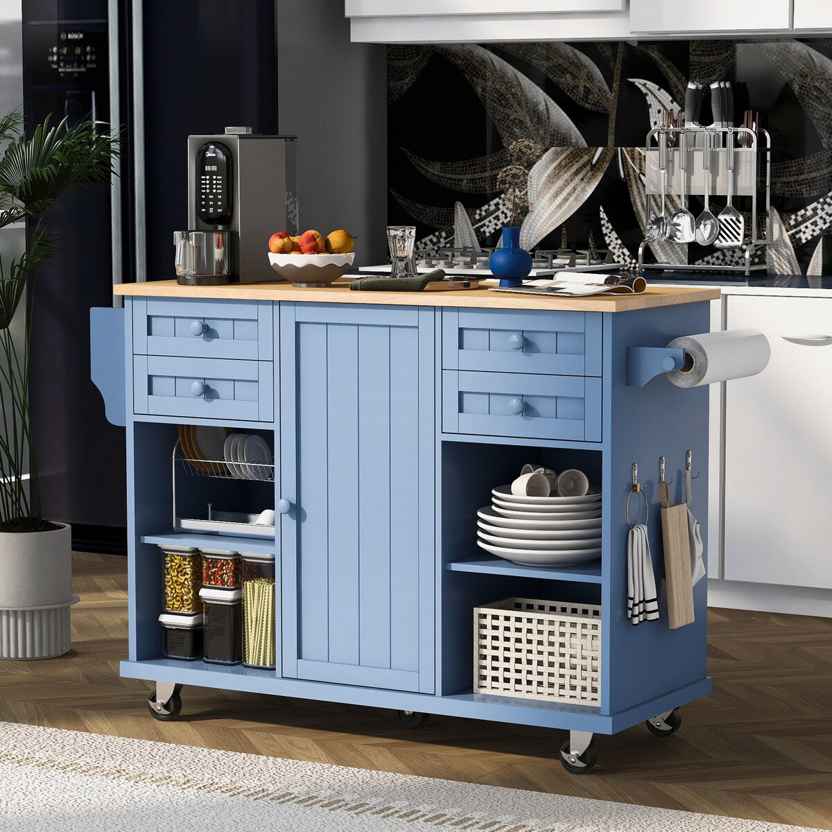 kitchen island cart with Spice Rack, Towel Rack