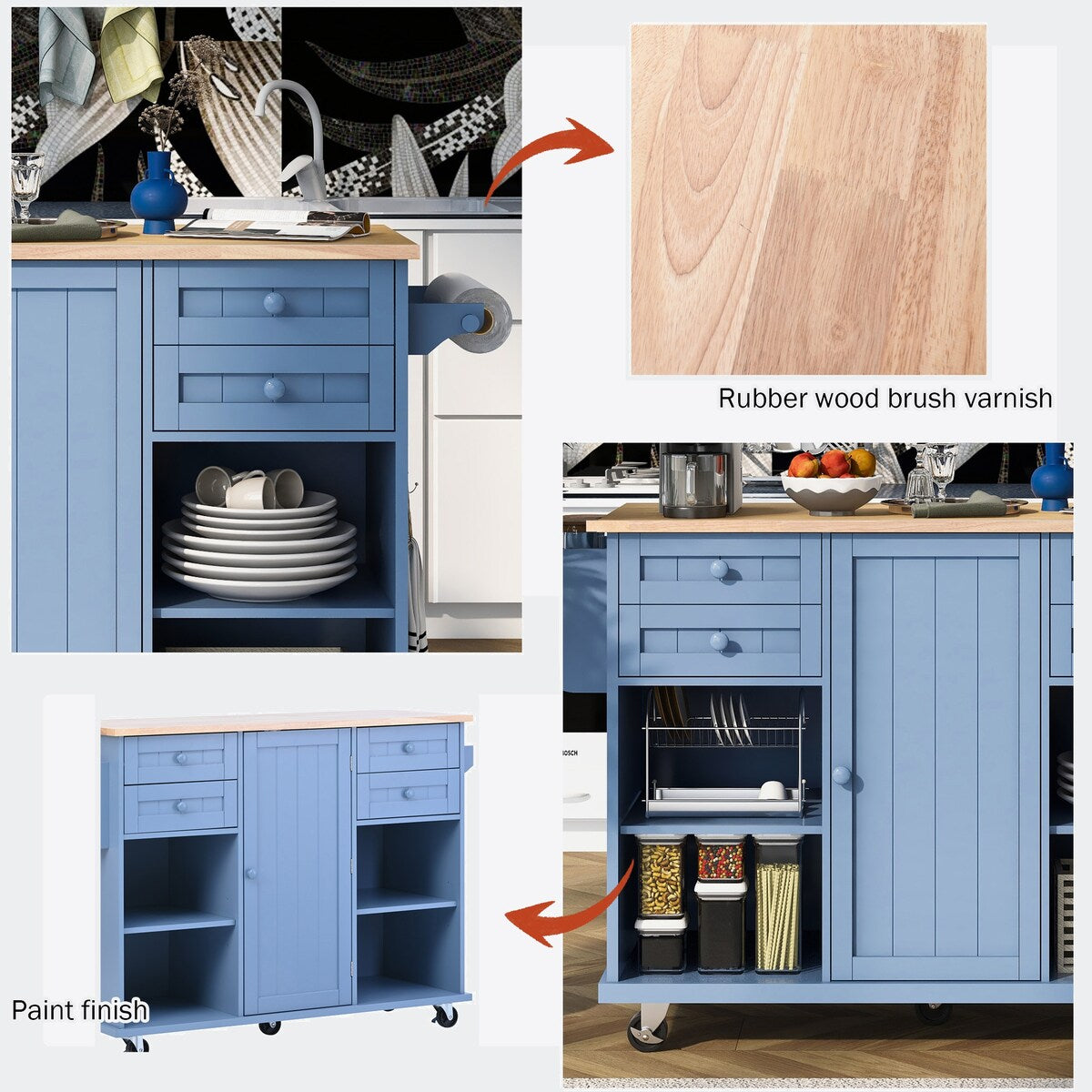 kitchen island cart with Spice Rack, Towel Rack