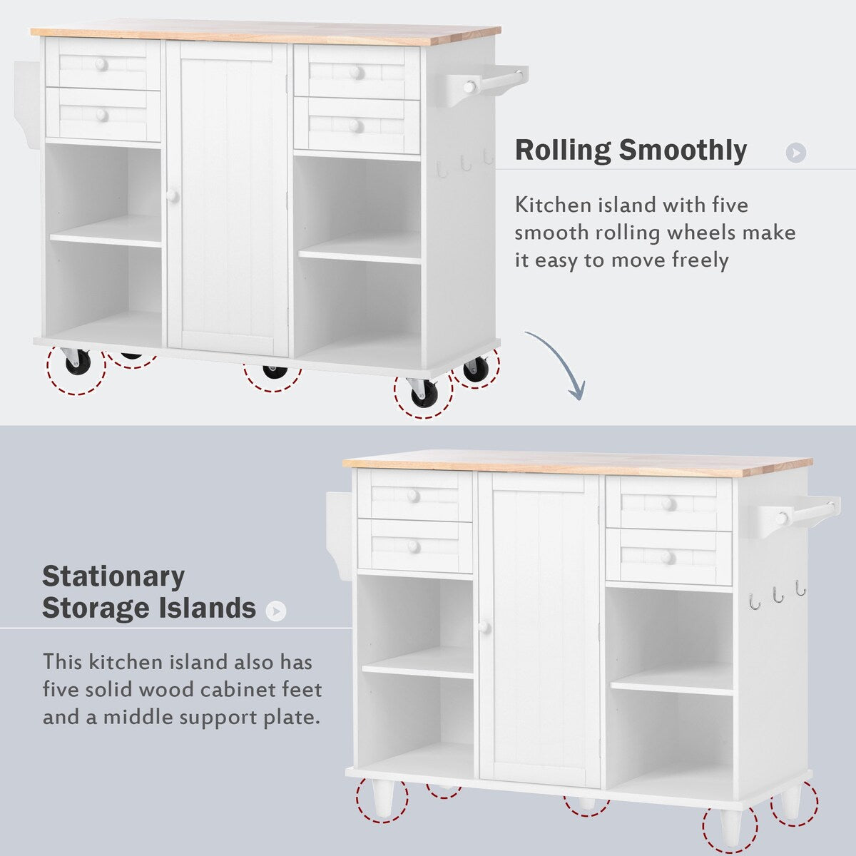 kitchen island cart with Spice Rack, Towel Rack