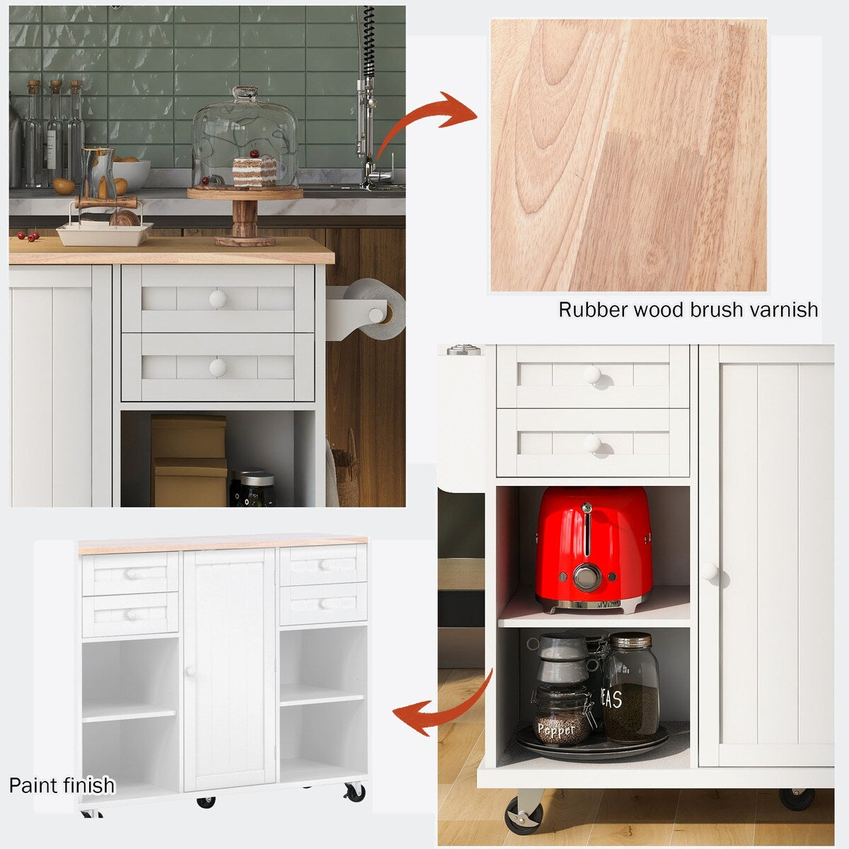 kitchen island cart with Spice Rack, Towel Rack