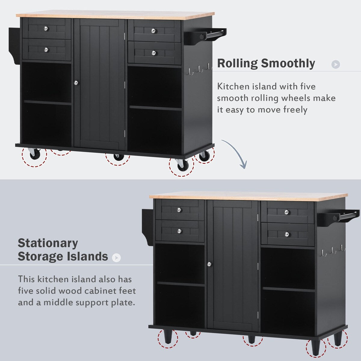 kitchen island cart with Spice Rack, Towel Rack