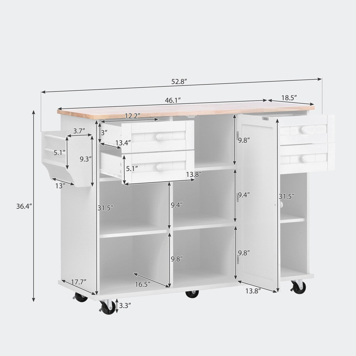 kitchen island cart with Spice Rack, Towel Rack