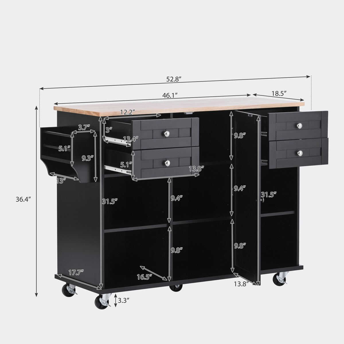 kitchen island cart with Spice Rack, Towel Rack