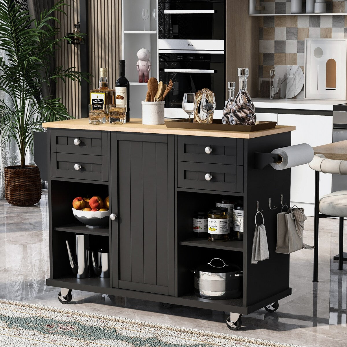kitchen island cart with Spice Rack, Towel Rack
