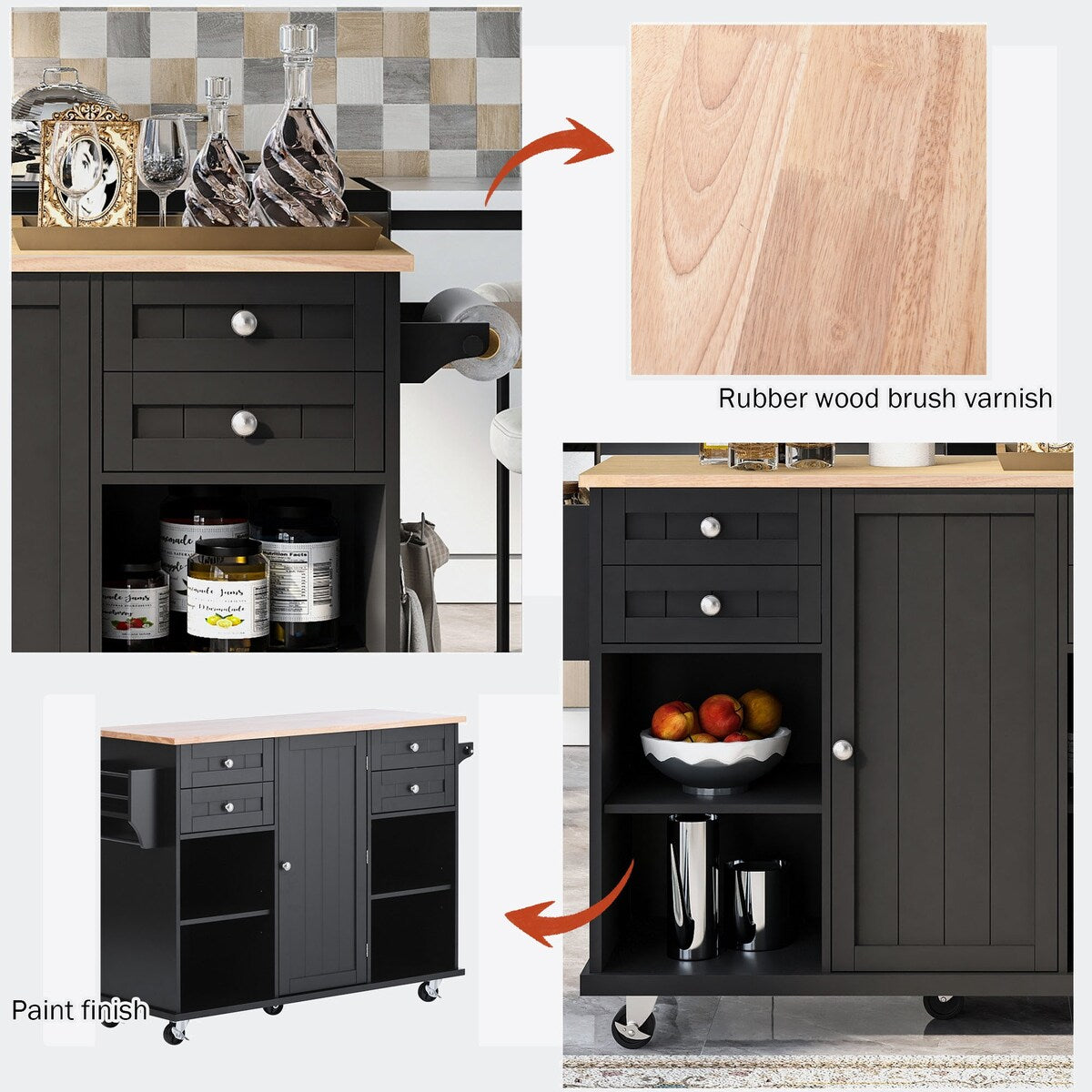 kitchen island cart with Spice Rack, Towel Rack