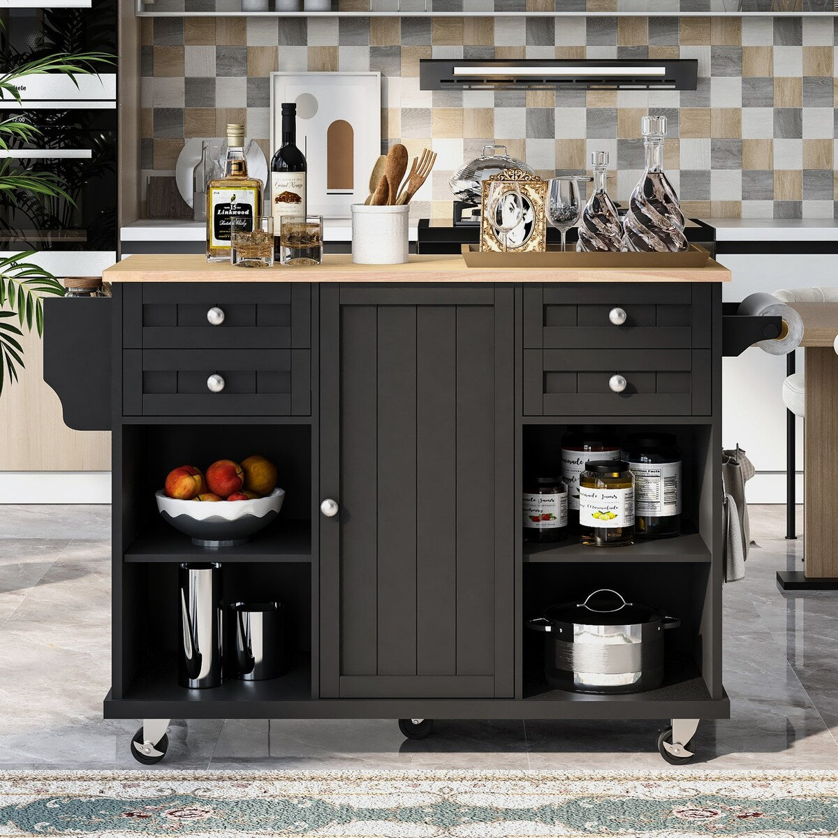 kitchen island cart with Spice Rack, Towel Rack
