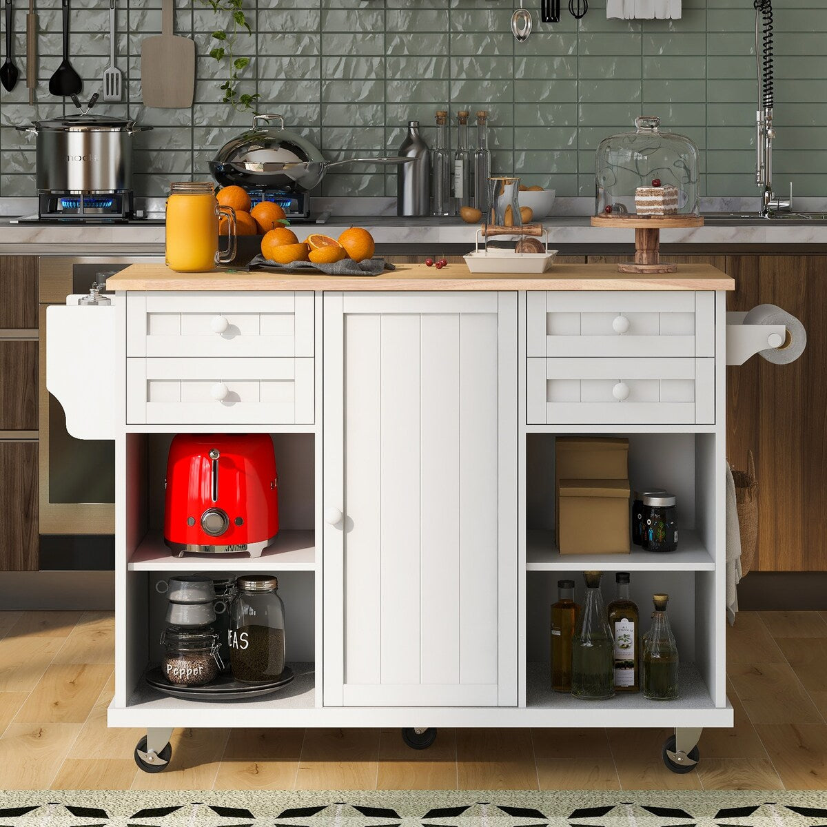 kitchen island cart with Spice Rack, Towel Rack