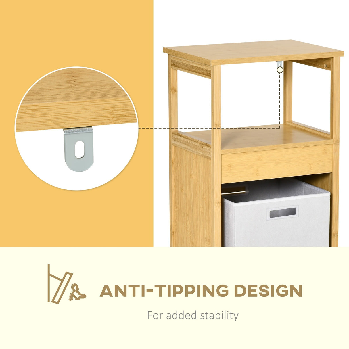 kleankin Bamboo Laundry Hamper Cabinet, Bathroom Storage Organizer with Tilt Out Laundry Basket for Dirty Clothes, Natural
