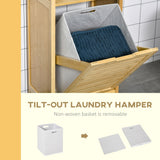 kleankin Bamboo Laundry Hamper Cabinet, Bathroom Storage Organizer with Tilt Out Laundry Basket for Dirty Clothes, Natural
