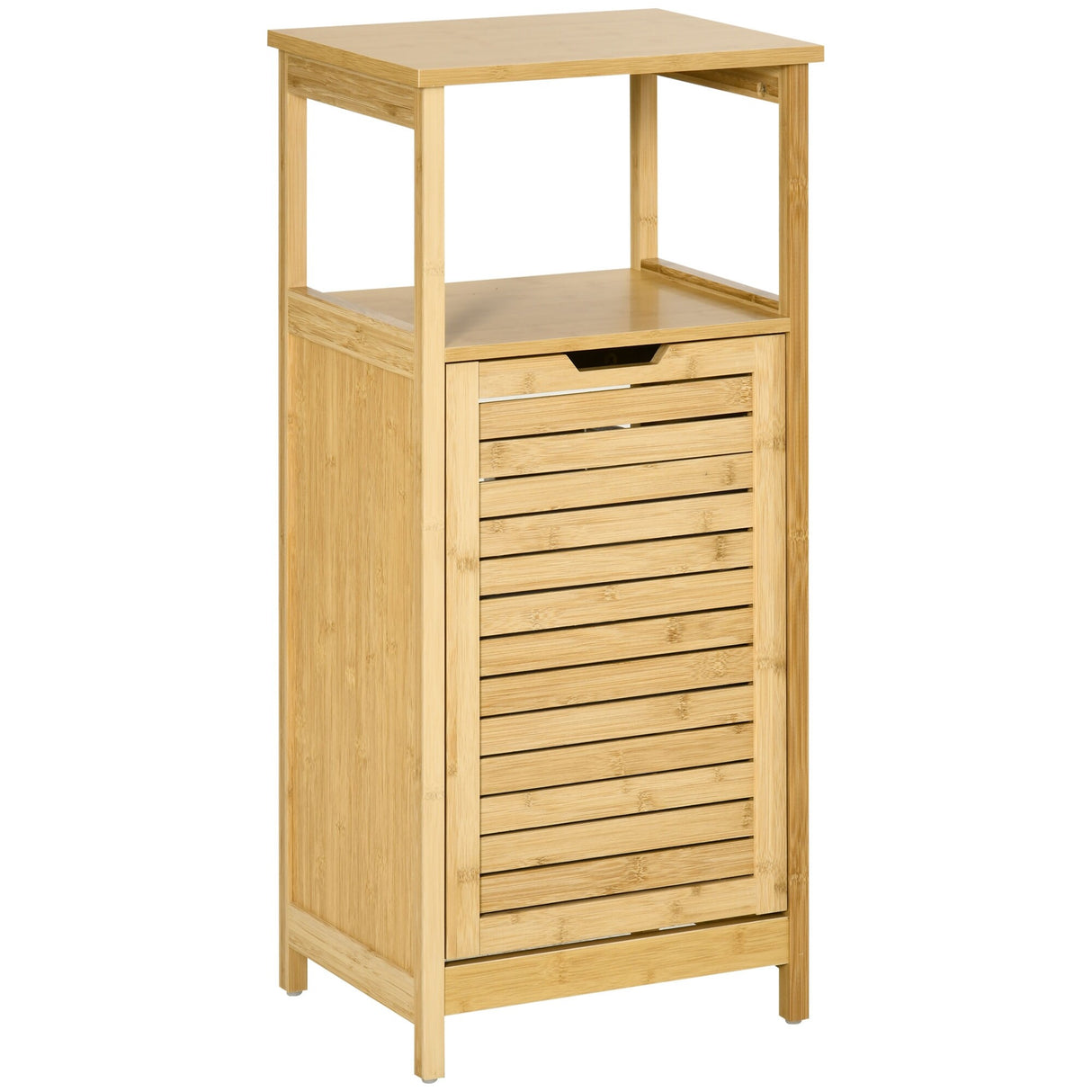 kleankin Bamboo Laundry Hamper Cabinet, Bathroom Storage Organizer with Tilt Out Laundry Basket for Dirty Clothes, Natural