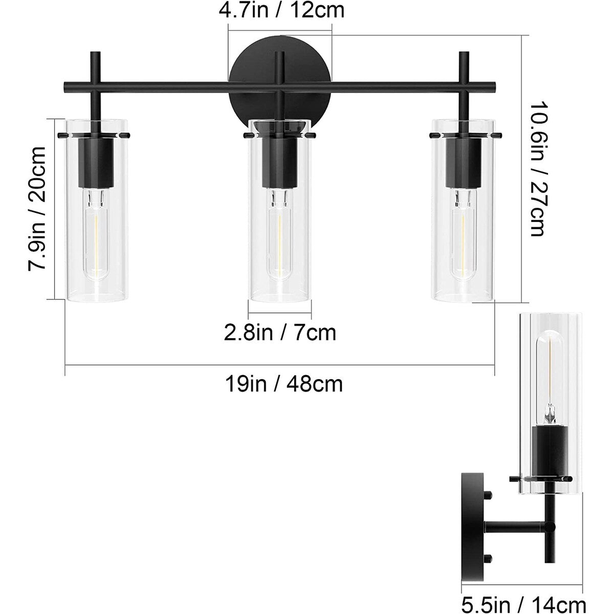 lack Bathroom Light Fixtures 3-Light
