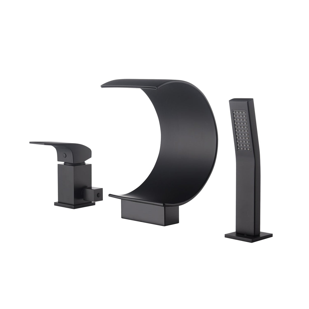matte black Bathtub Faucet Waterfall Mixer Faucet with Hand Shower Deck Mount - 7'6" x 9'6"