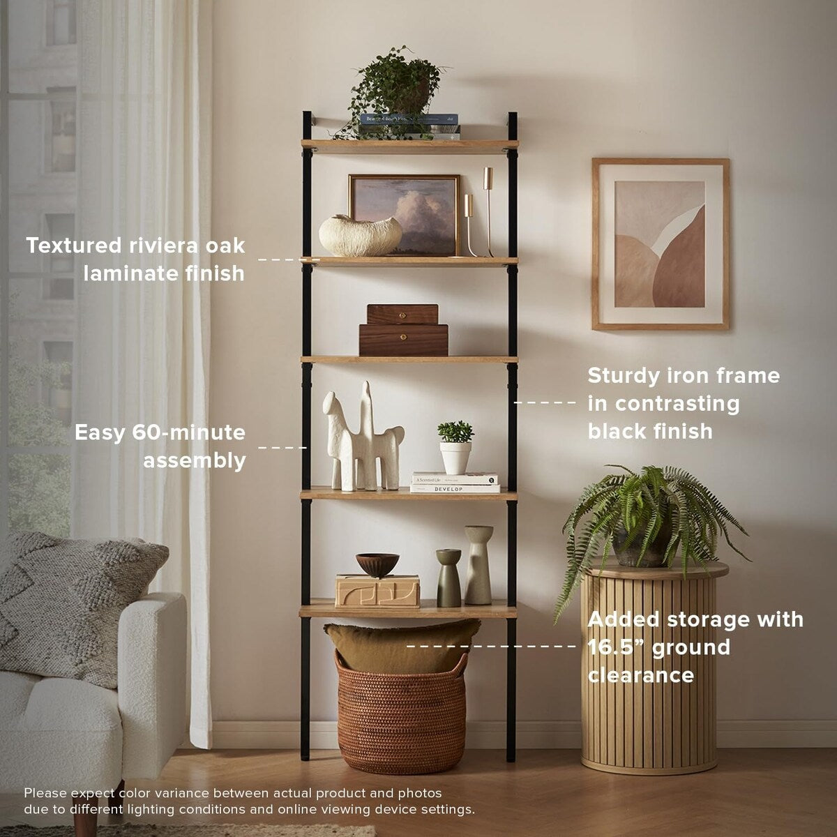 mopio Norwin 5-Tier Ladder Shelf, 3-Tier Ladder Shelf Cabinet & Ladder Desk Cabinet