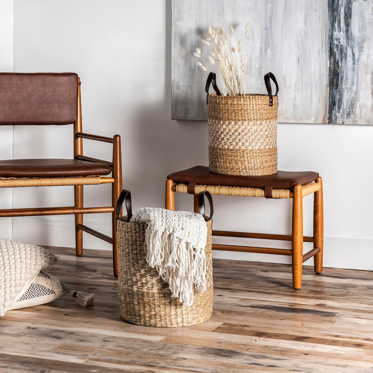 nuLOOM Geri Seagrass Hand Woven Baskets (set of 2)