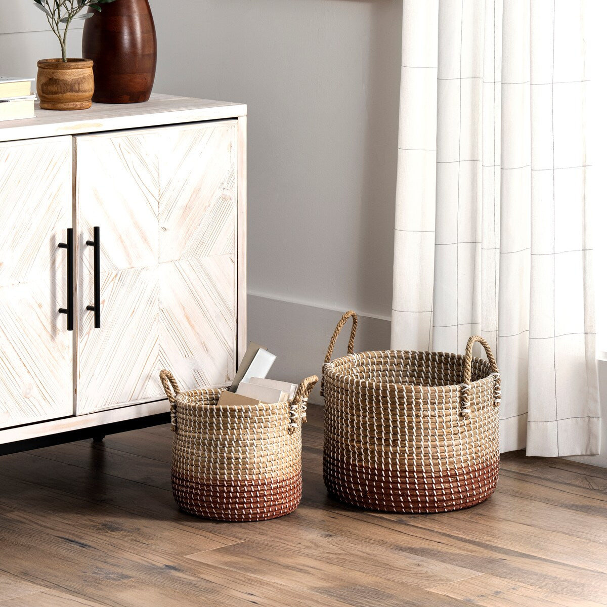 nuLOOM Hae Handwoven Ombre Seagrass Baskets (2-piece set)