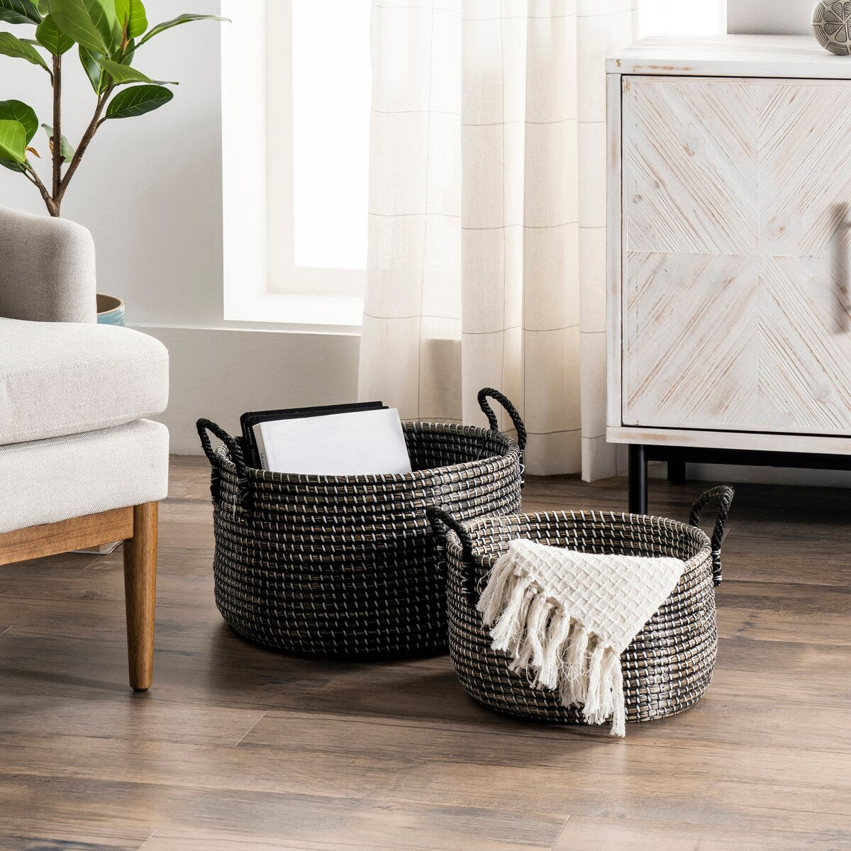 nuLOOM Melda Natural Blended Seagrass Baskets (2-piece set)