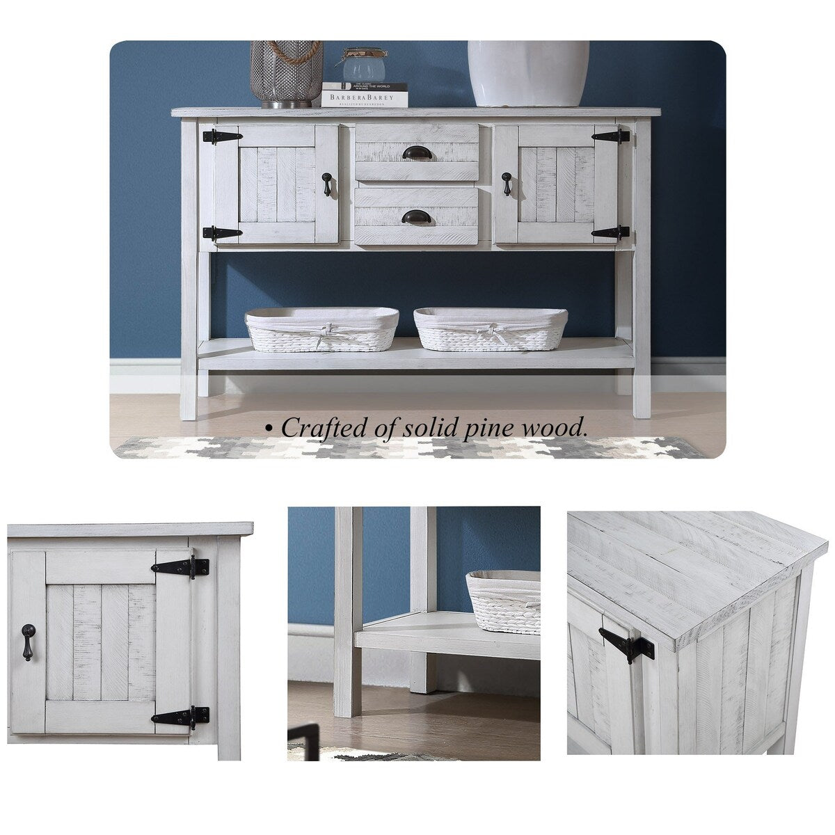 olid Wood Sideboard Console Table with 2 Drawers and Cabinets