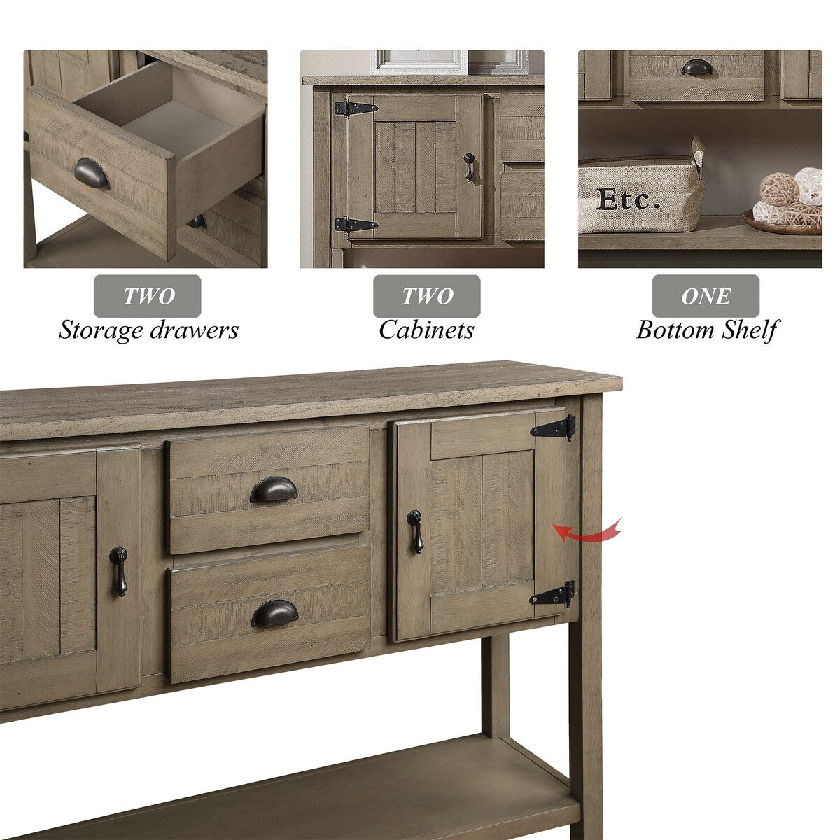 olid Wood Sideboard Console Table with 2 Drawers and Cabinets