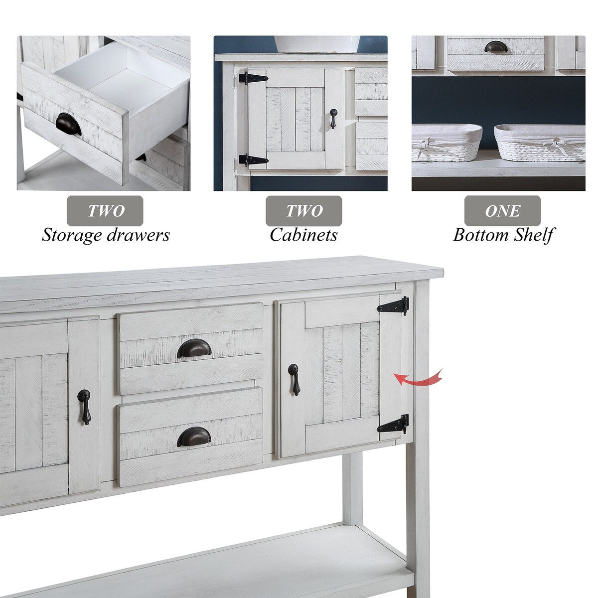 olid Wood Sideboard Console Table with 2 Drawers and Cabinets