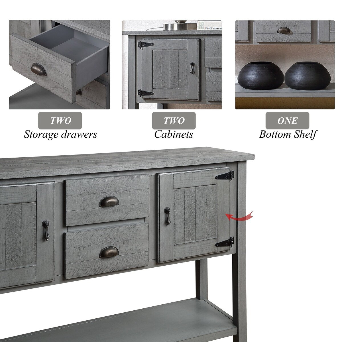 olid Wood Sideboard Console Table with 2 Drawers and Cabinets