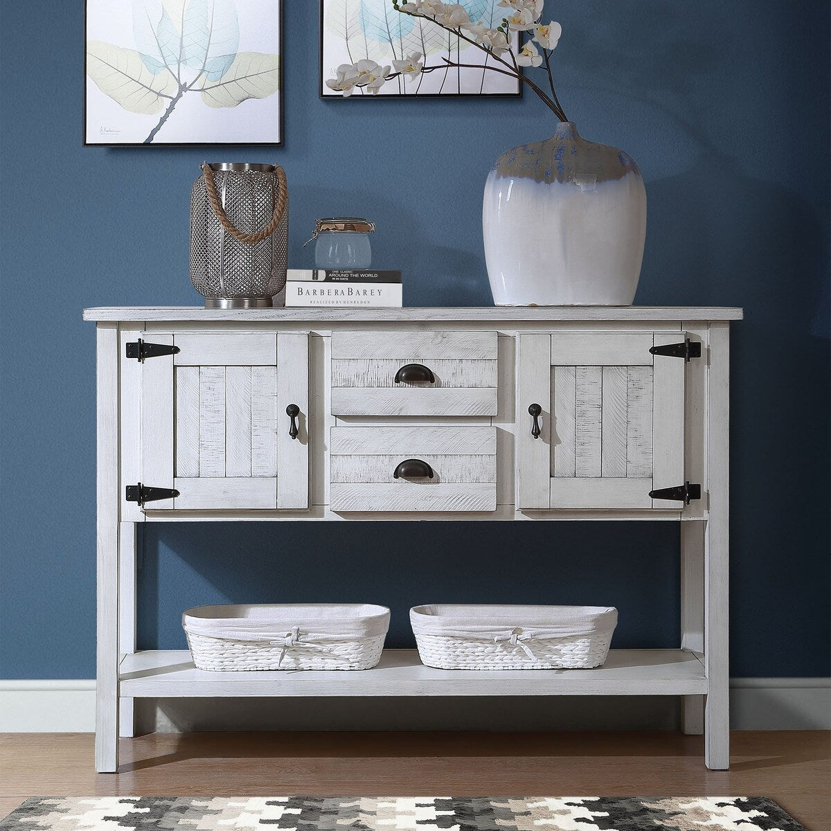 olid Wood Sideboard Console Table with 2 Drawers and Cabinets