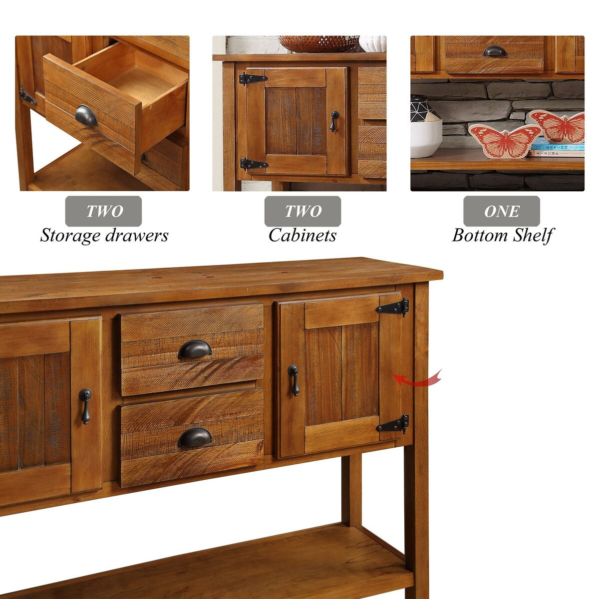 olid Wood Sideboard Console Table with 2 Drawers and Cabinets