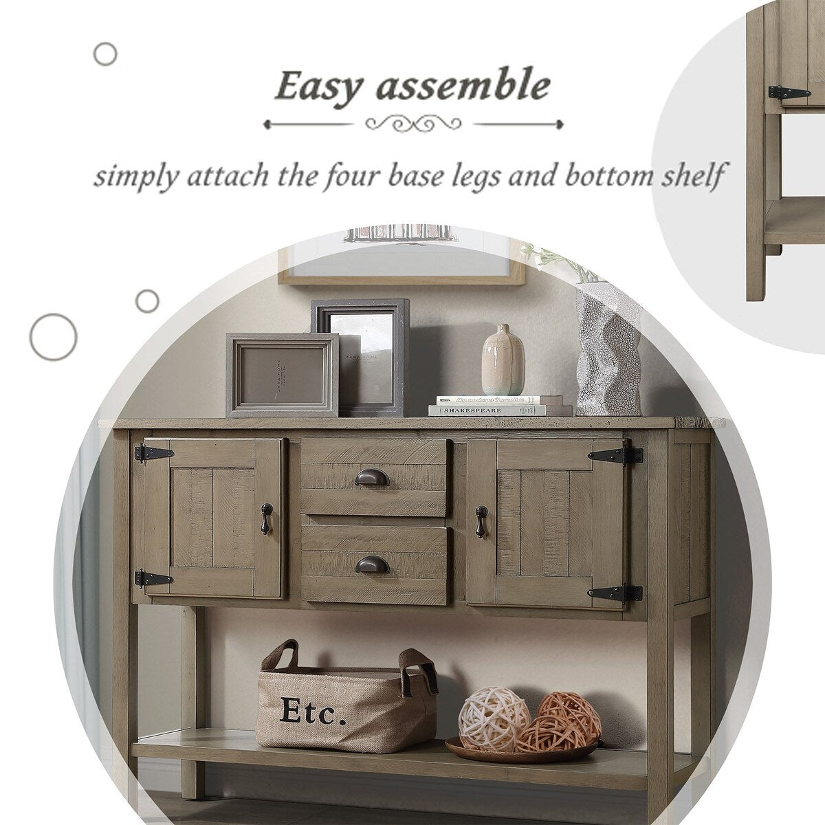 olid Wood Sideboard Console Table with 2 Drawers and Cabinets