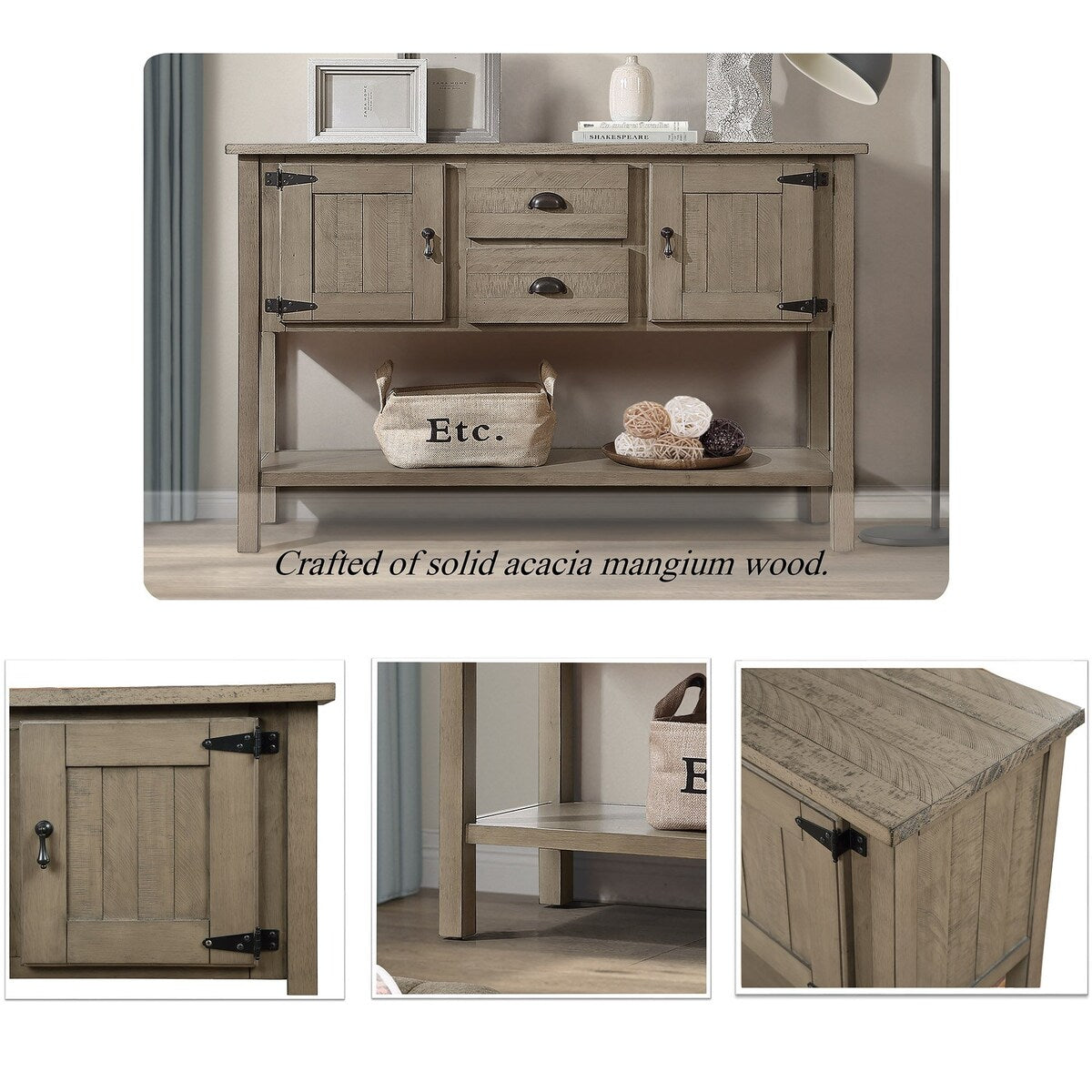 olid Wood Sideboard Console Table with 2 Drawers and Cabinets
