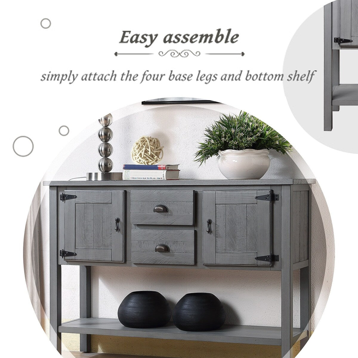 olid Wood Sideboard Console Table with 2 Drawers and Cabinets